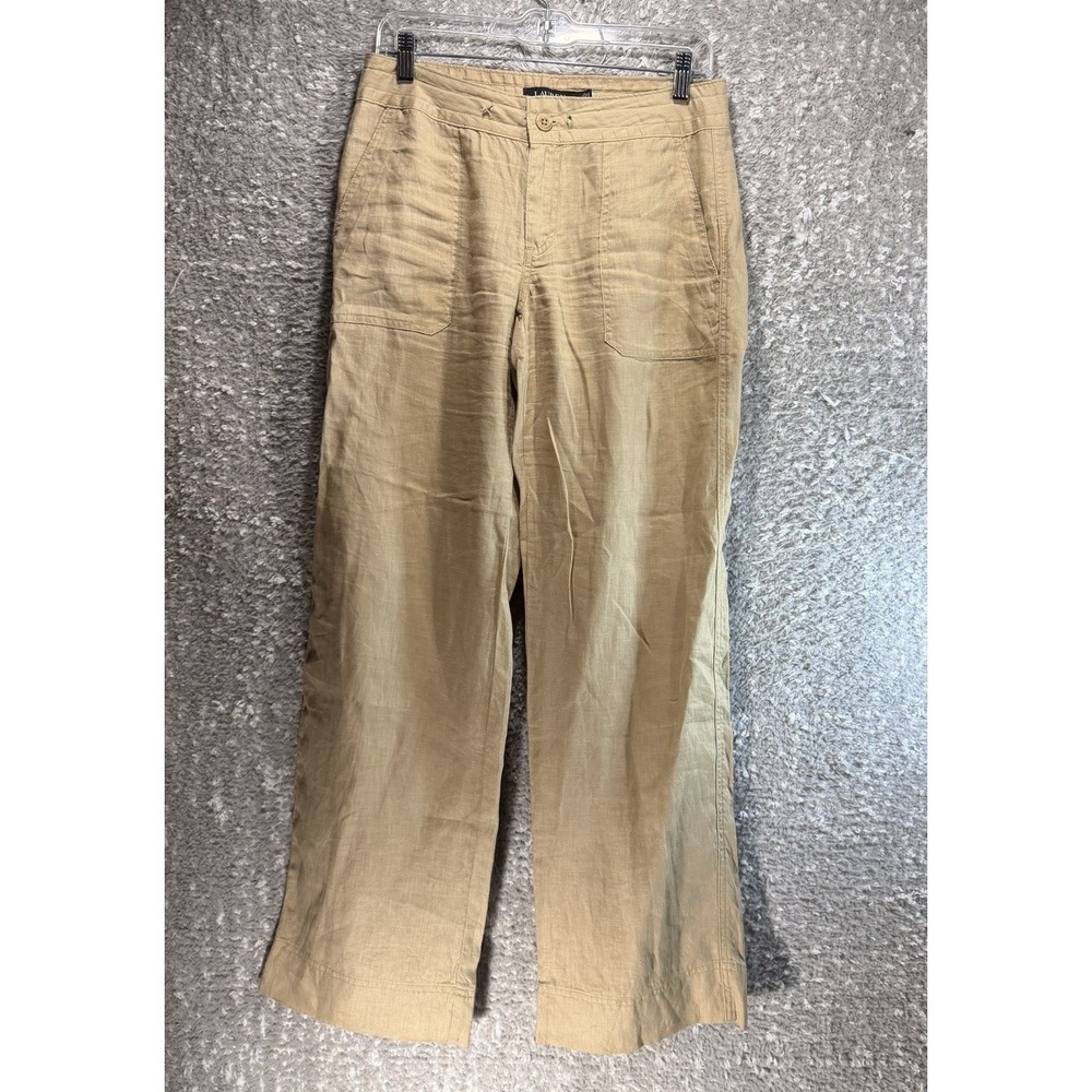 Lauren Ralph Lauren Black Label Linen Wide Leg Pants Brown Preppy Coastal 0, 29W